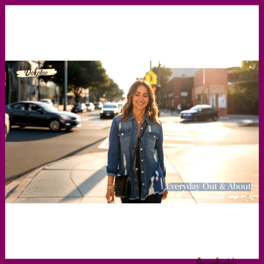 Oversized Denim Jacket Distressed Button Closure … - image 7